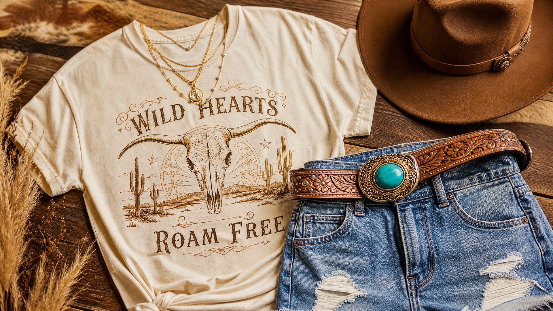 Western chic fashion flat-lay